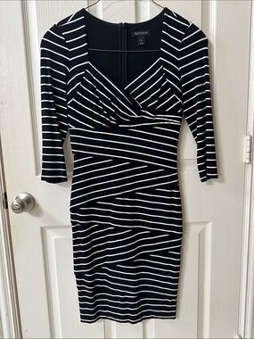 White House Black Market Black & White Striped Wrap Dress